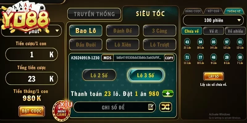 Xổ số YO88 siêu tốc đổi thưởng trực tuyến